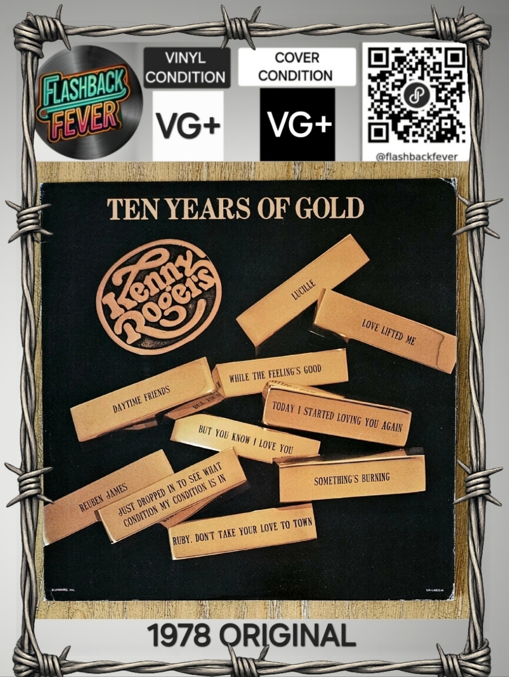 KENNY ROGERS•Ten Years Of Gold•1978 US (#UA-LA835-H) Terre Haute Pressing
